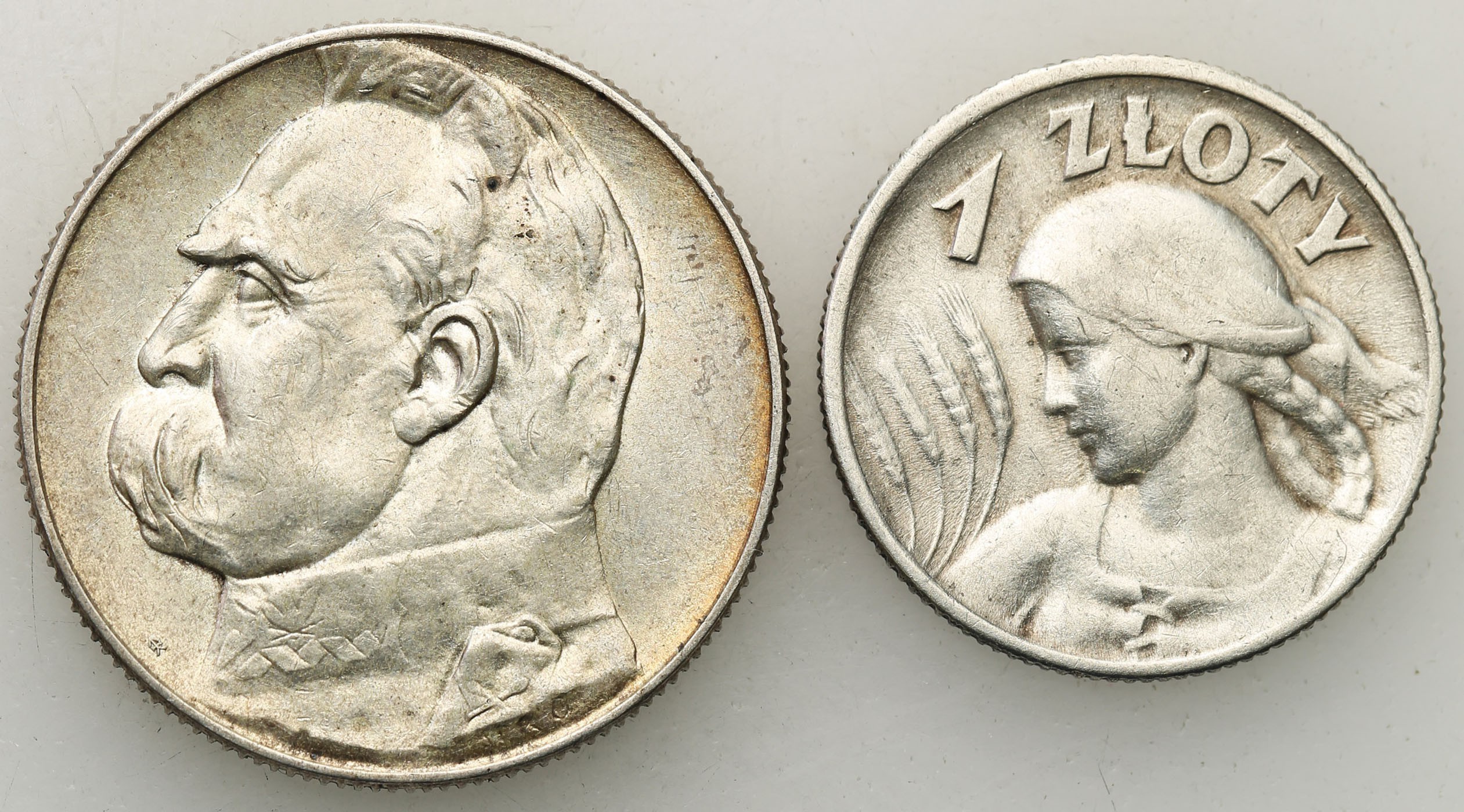 II RP. 1 złoty 1925, Londyn, 5 złotych 1938 Piłsudski, zestaw 2 monet